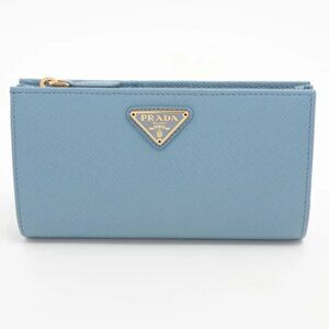 Prada Saffiano Leather Long Wallet Blue